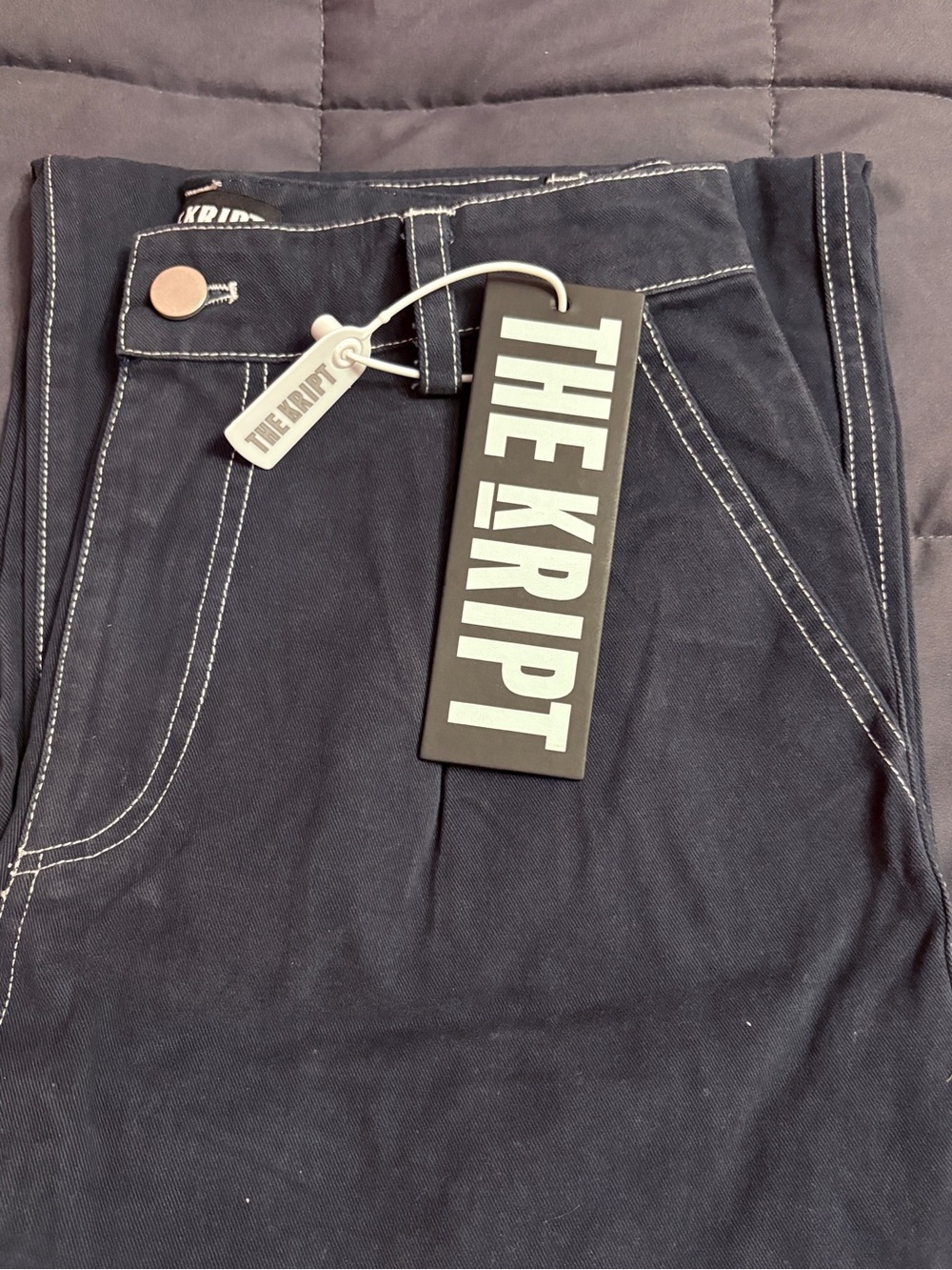 THE KRIPT "Lumi" Contrast Stitch Jeans in Navy Blue - Size: XS - NIP